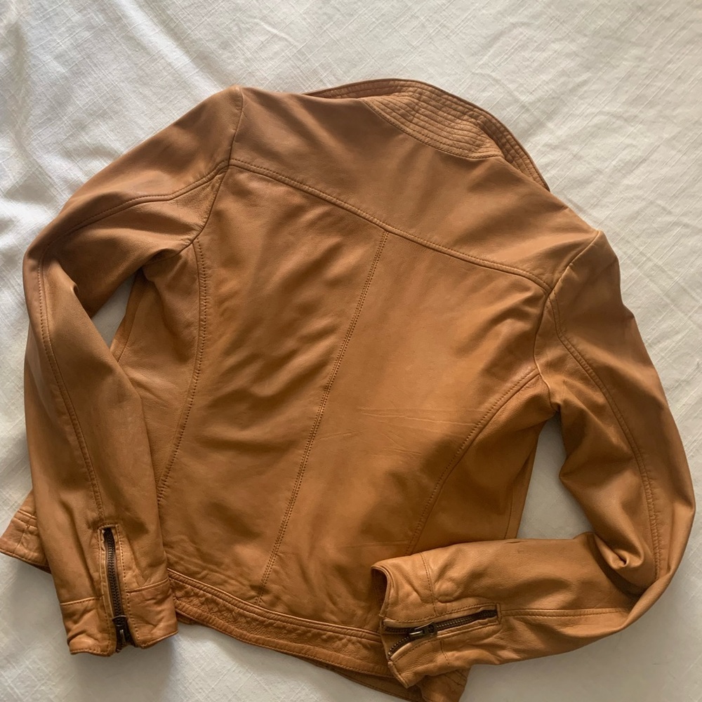 Lucky Brand Leather Jacket Size Small Camel / Tan / Brown